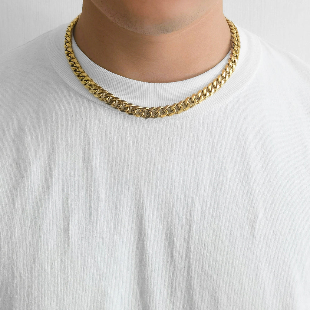 Men's 9mm 18k Gold Plated Steel 18-24 Inch Cuban Curb Chain Necklace