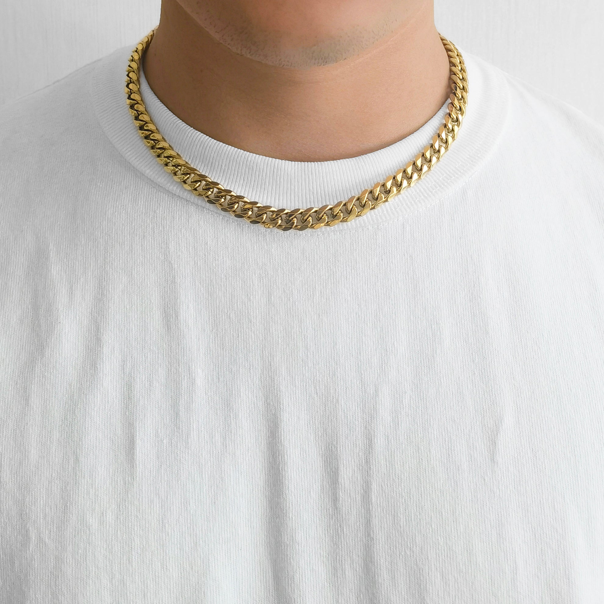 Men's 9mm 18k Gold Plated Steel 18-24 Inch Cuban Curb Chain Necklace