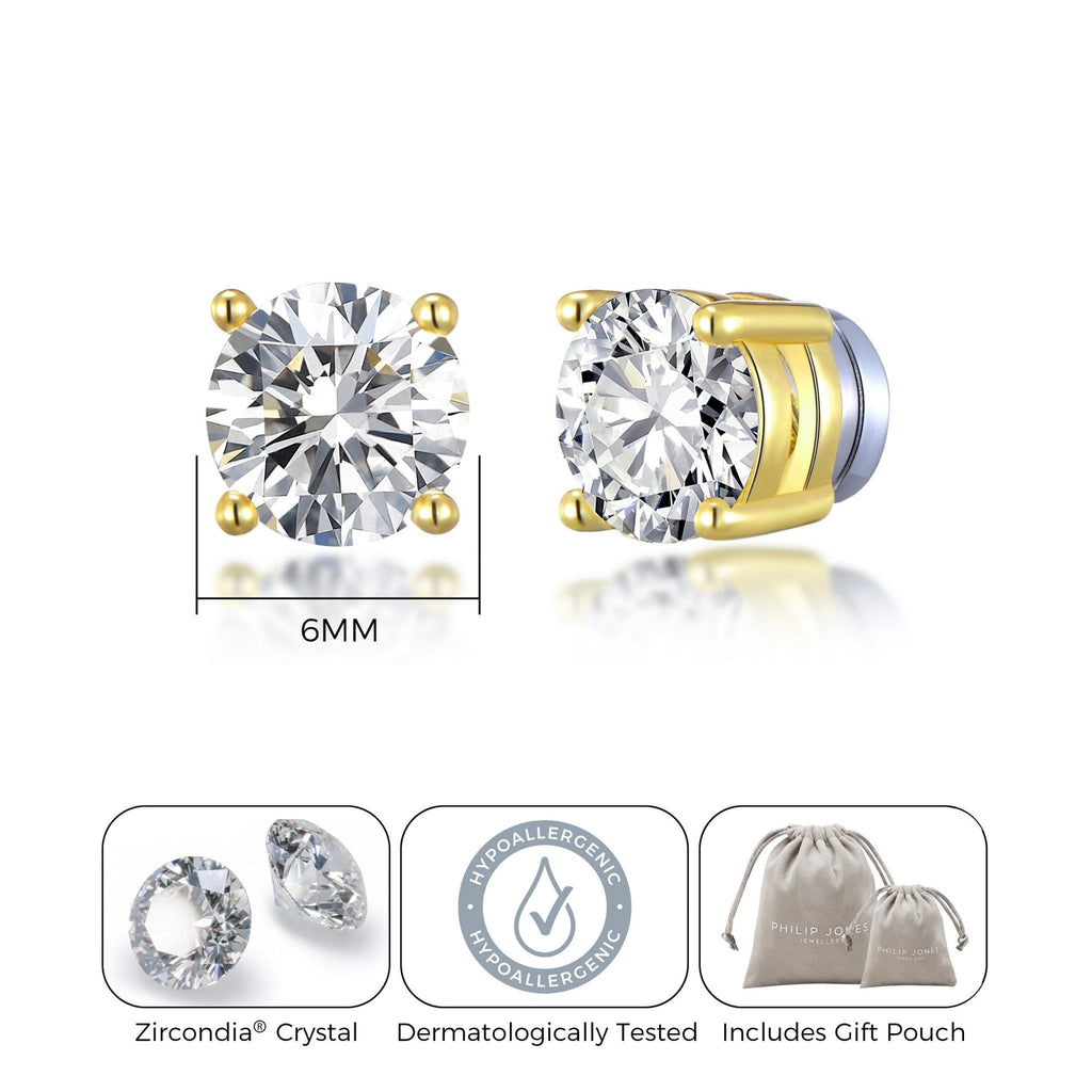 Men's 18k Gold Plated Round Magnetic Clip On Stud Earrings Created with Zircondia® Crystals