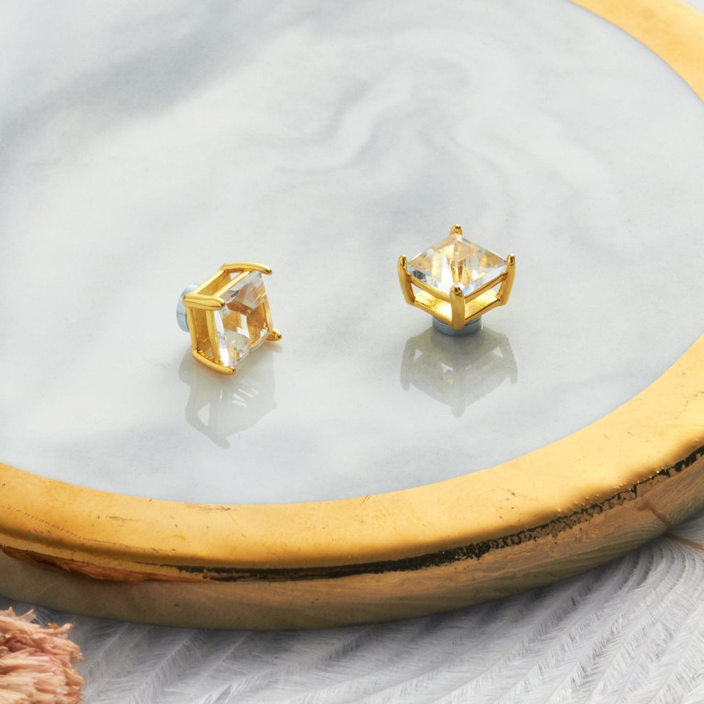 Men's 18k Gold Plated Square Magnetic Clip On Stud Earrings Created with Zircondia® Crystals