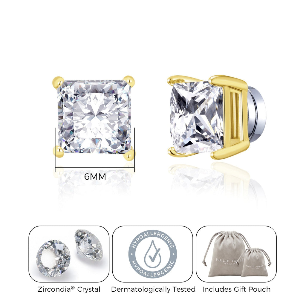 Men's 18k Gold Plated Square Magnetic Clip On Stud Earrings Created with Zircondia® Crystals