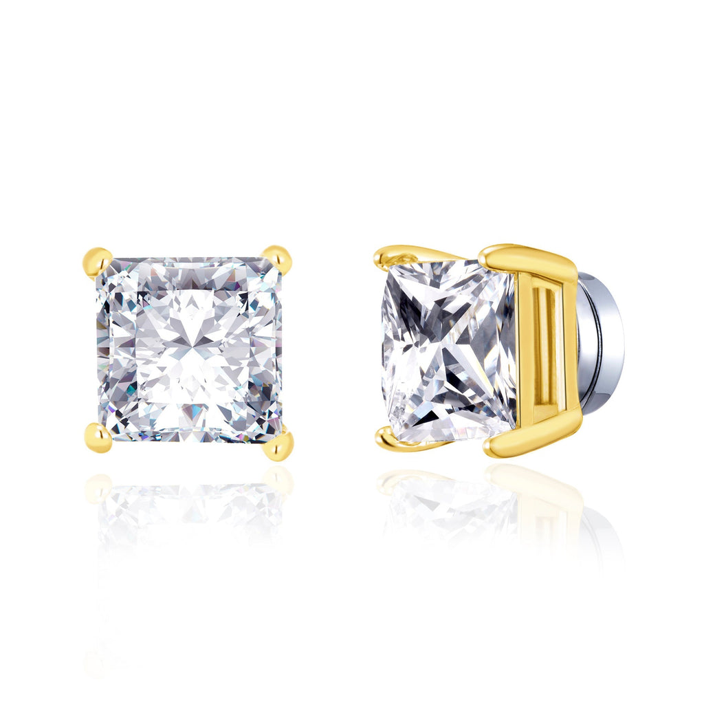 Men's 18k Gold Plated Square Magnetic Clip On Stud Earrings Created with Zircondia® Crystals