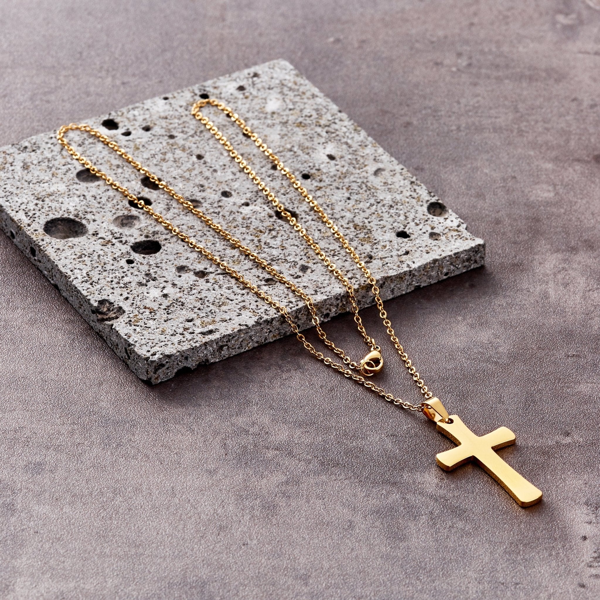 Men's 18k Gold Plated Stainless Steel Cross Necklace