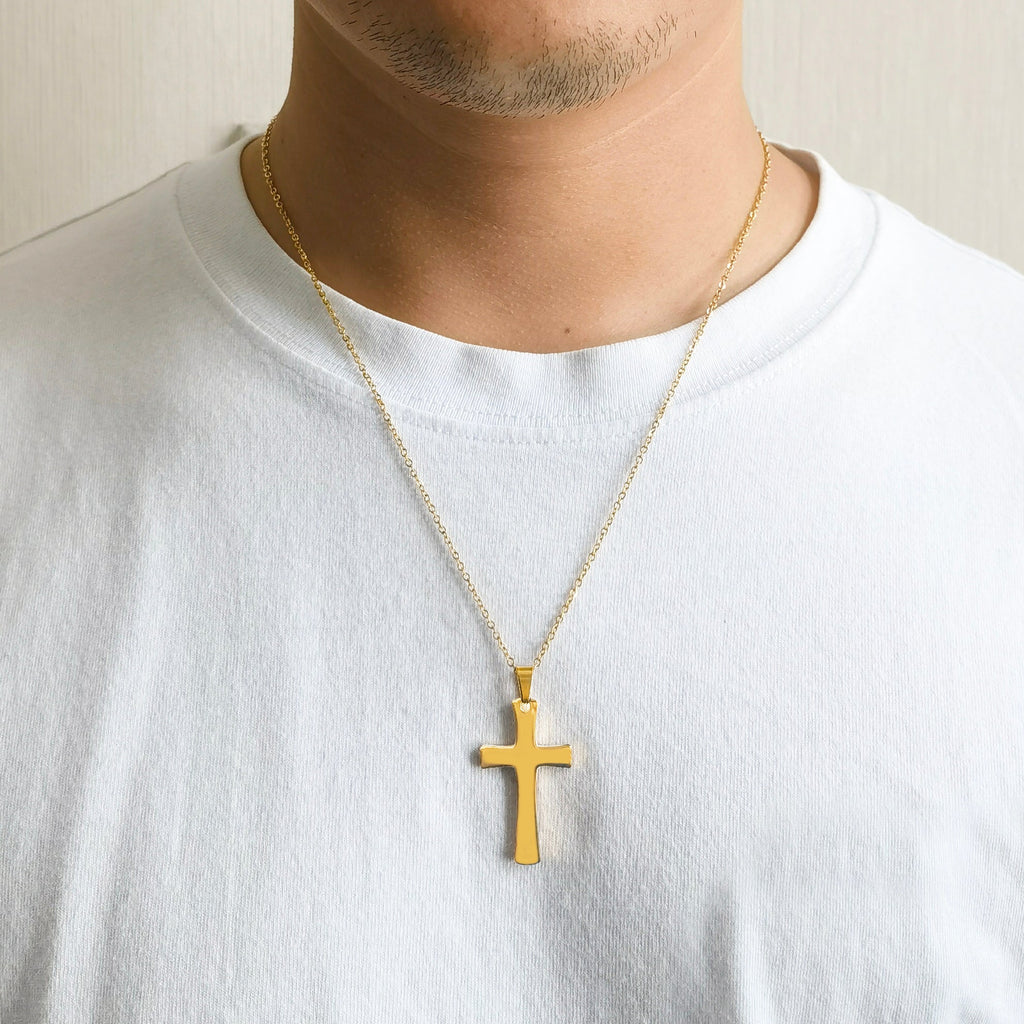 Men's 18k Gold Plated Stainless Steel Cross Necklace