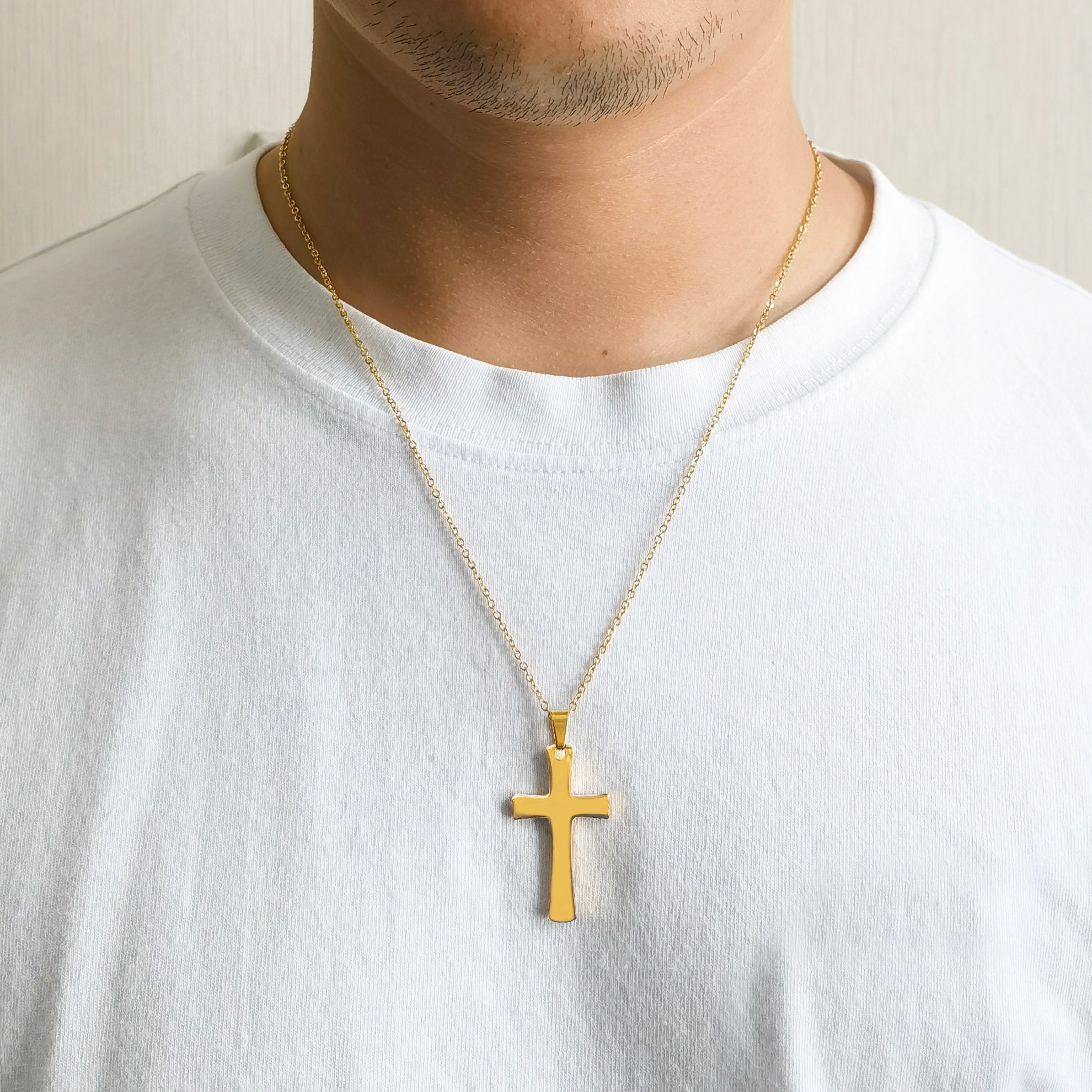 Men's 18k Gold Plated Stainless Steel Cross Necklace