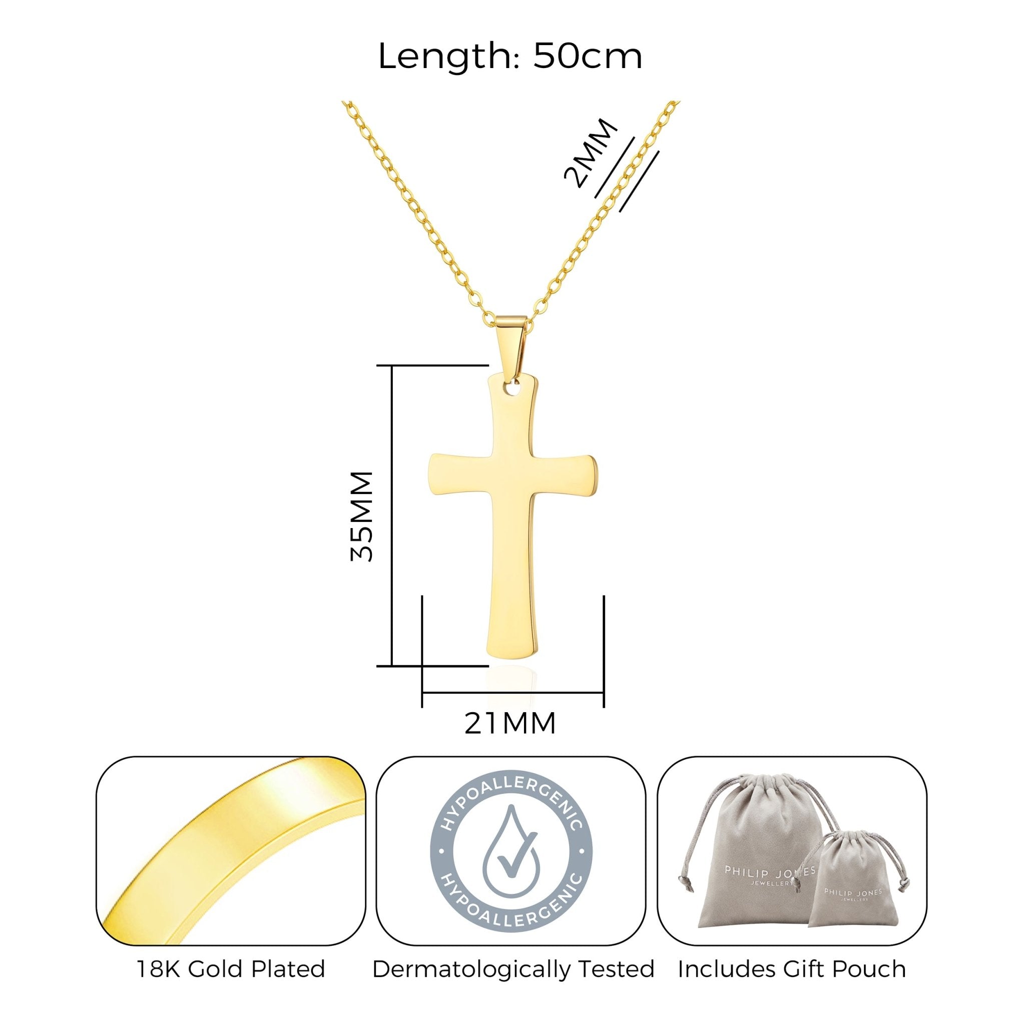 Men's 18k Gold Plated Stainless Steel Cross Necklace