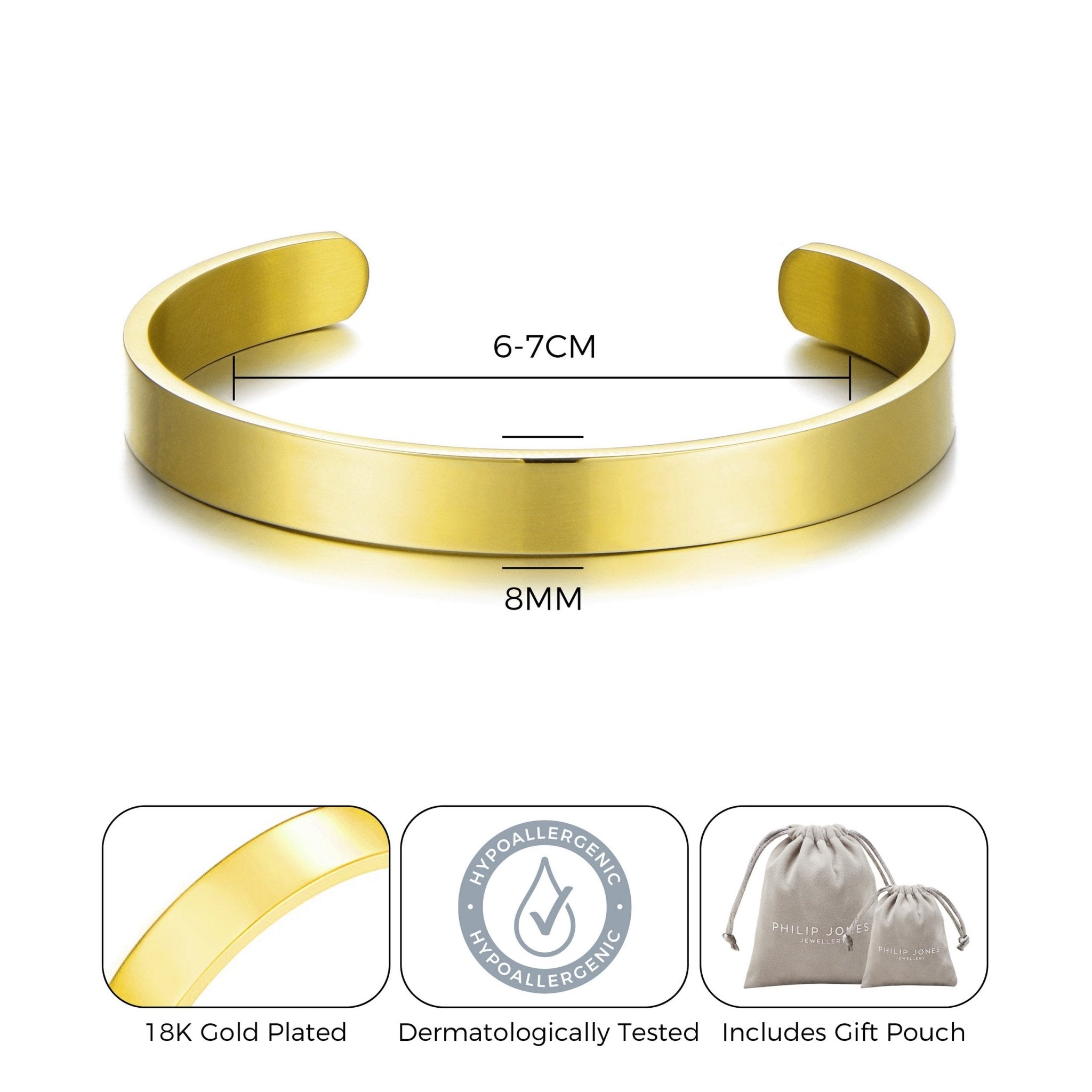 Men's 18k Gold Plated Stainless Steel Cuff Bracelet