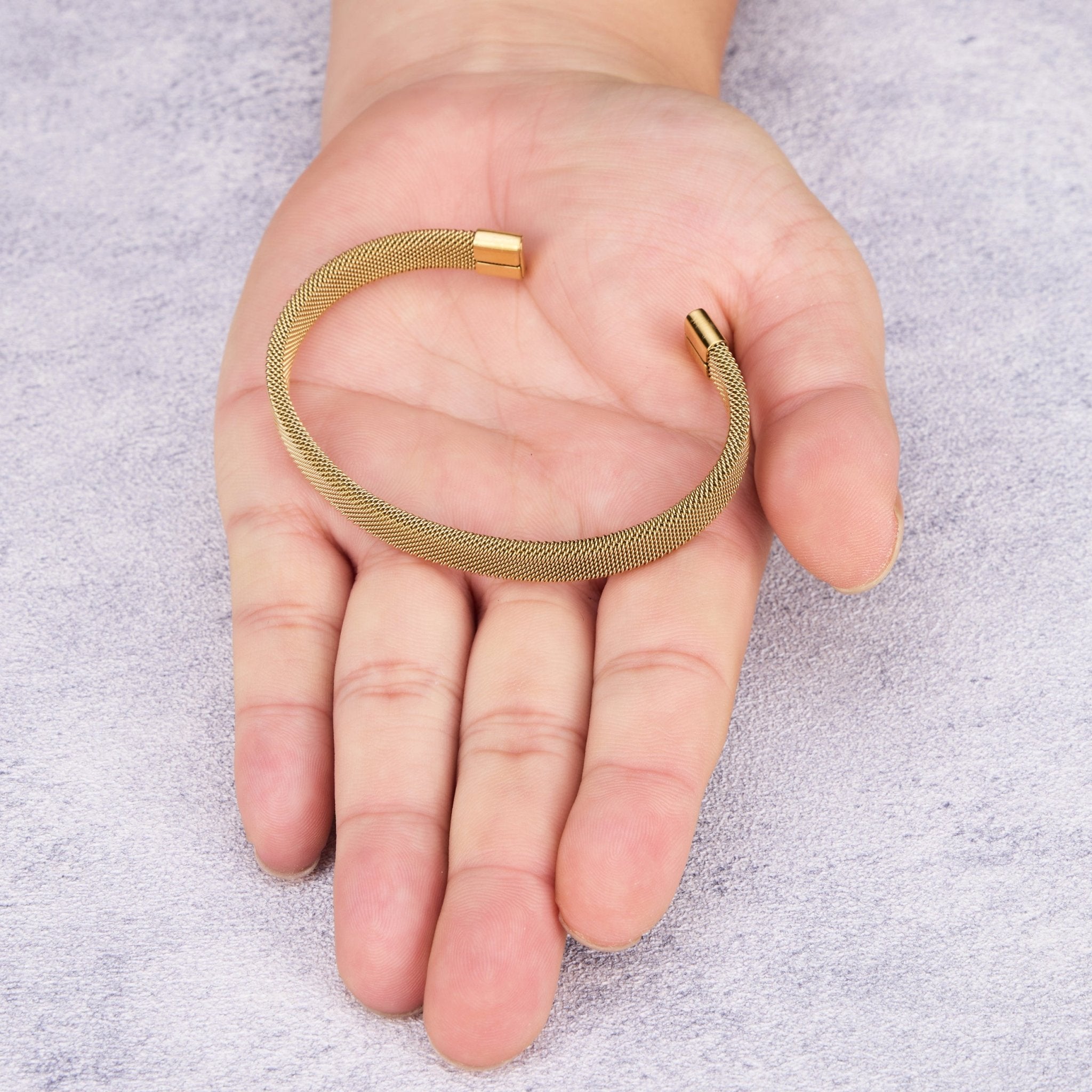 Men's 18k Gold Plated Stainless Steel Mesh Cuff Bracelet