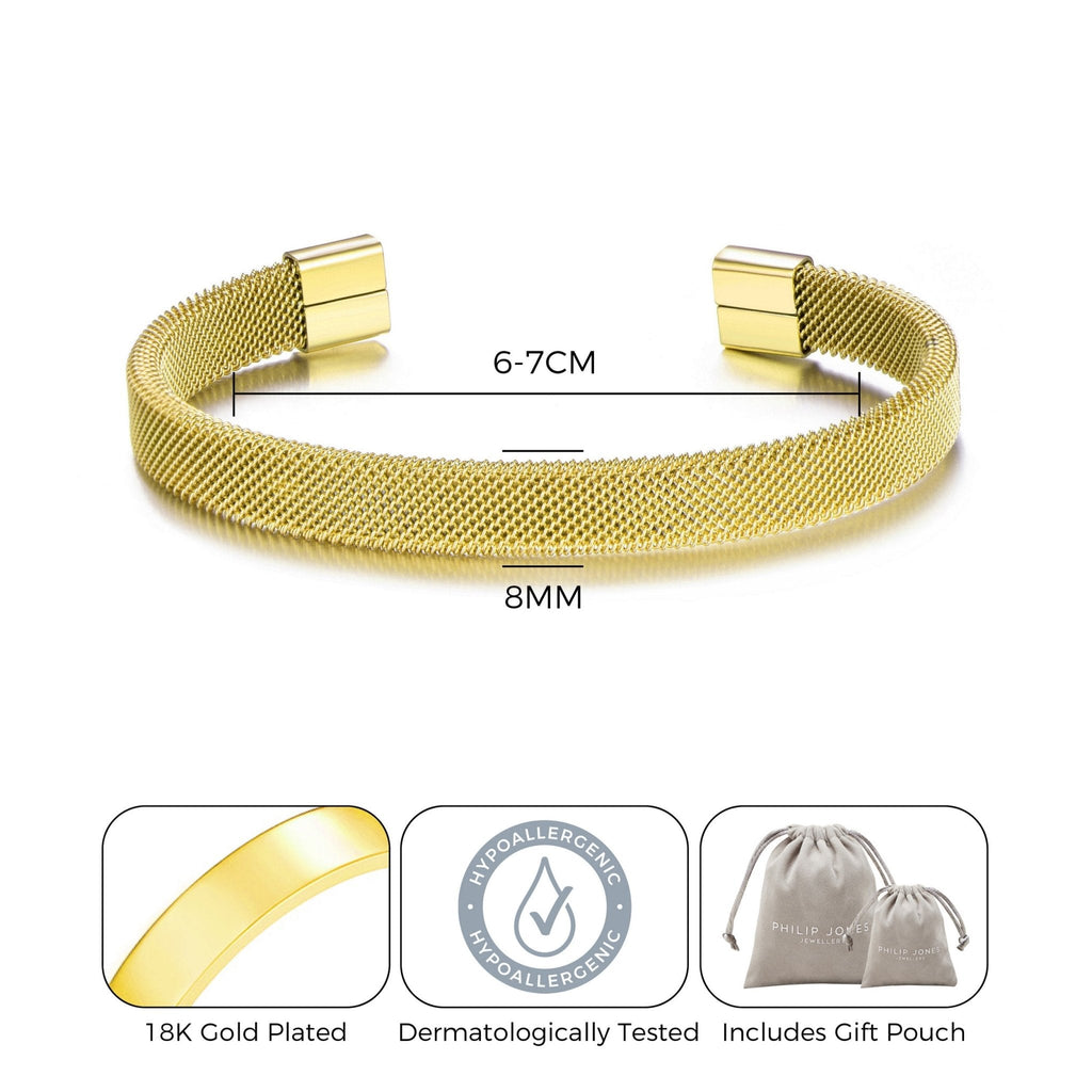 Men's 18k Gold Plated Stainless Steel Mesh Cuff Bracelet