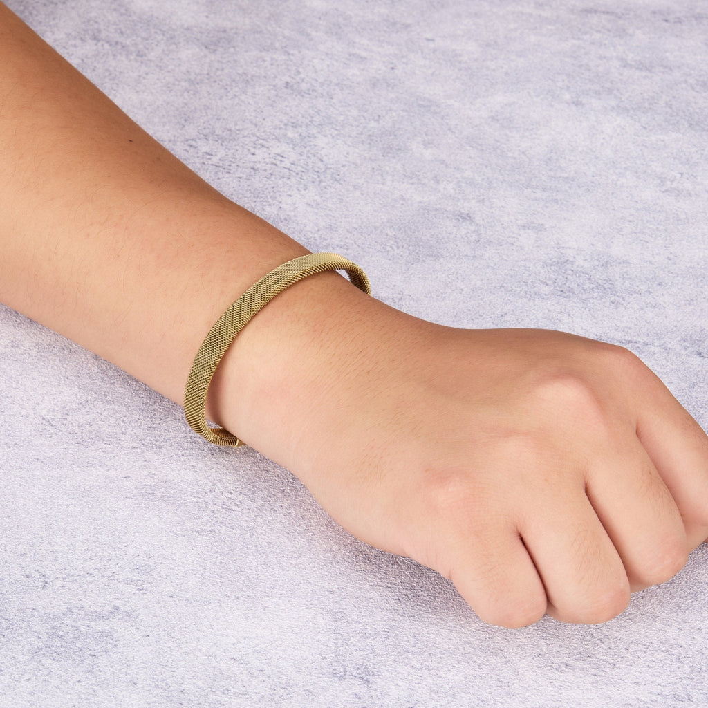 Men's 18k Gold Plated Stainless Steel Mesh Cuff Bracelet