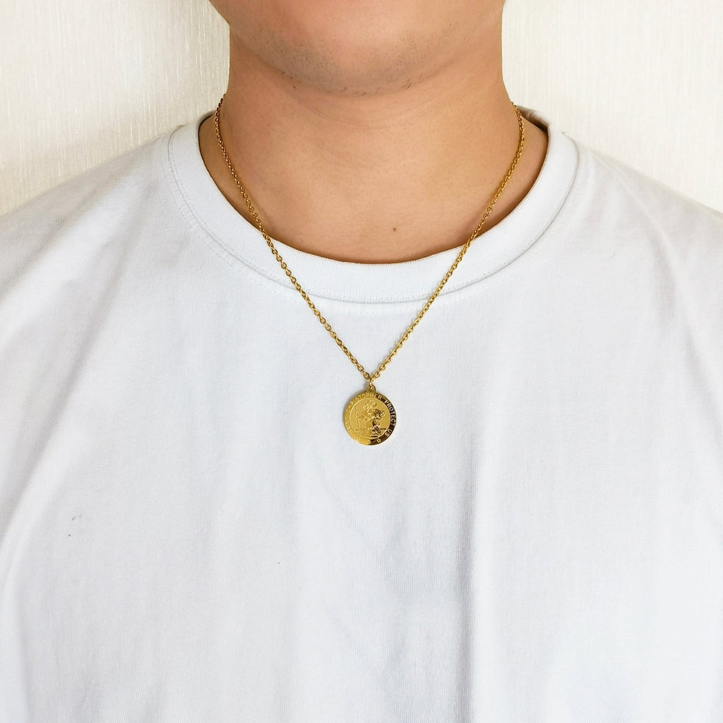 Men's 18k Gold Plated Stainless Steel St Christopher Necklace
