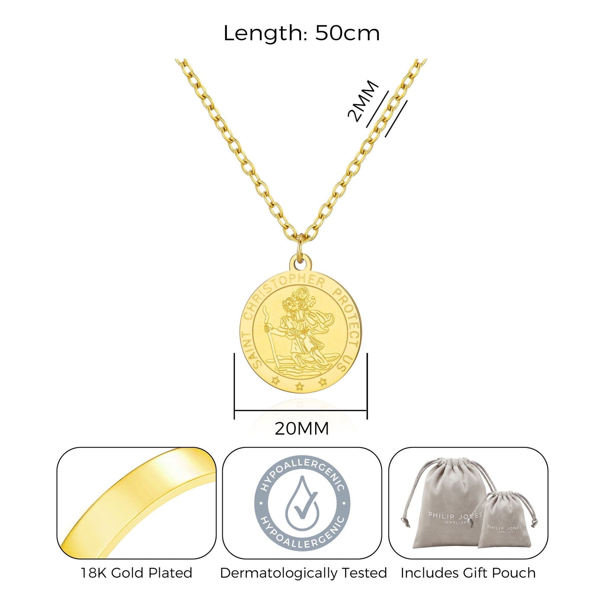 Men's 18k Gold Plated Stainless Steel St Christopher Necklace