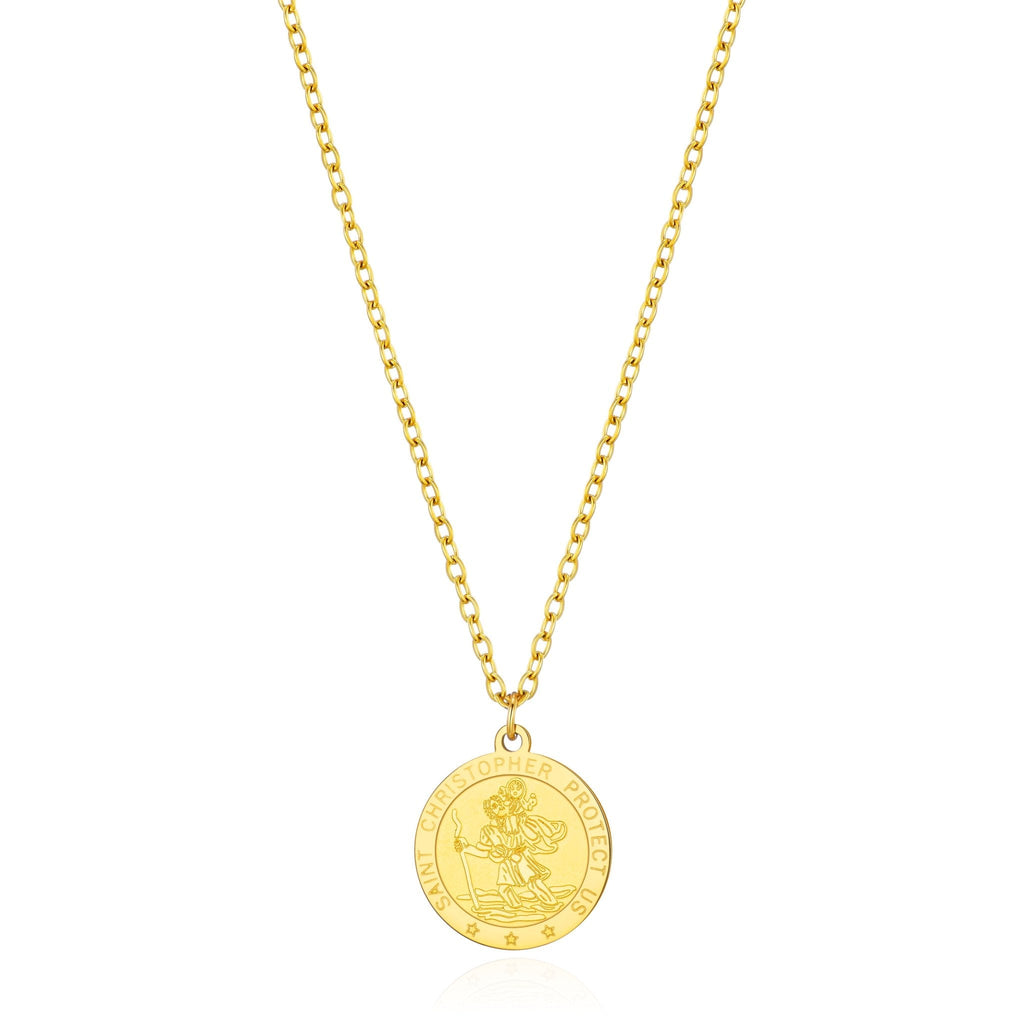 Men's 18k Gold Plated Stainless Steel St Christopher Necklace