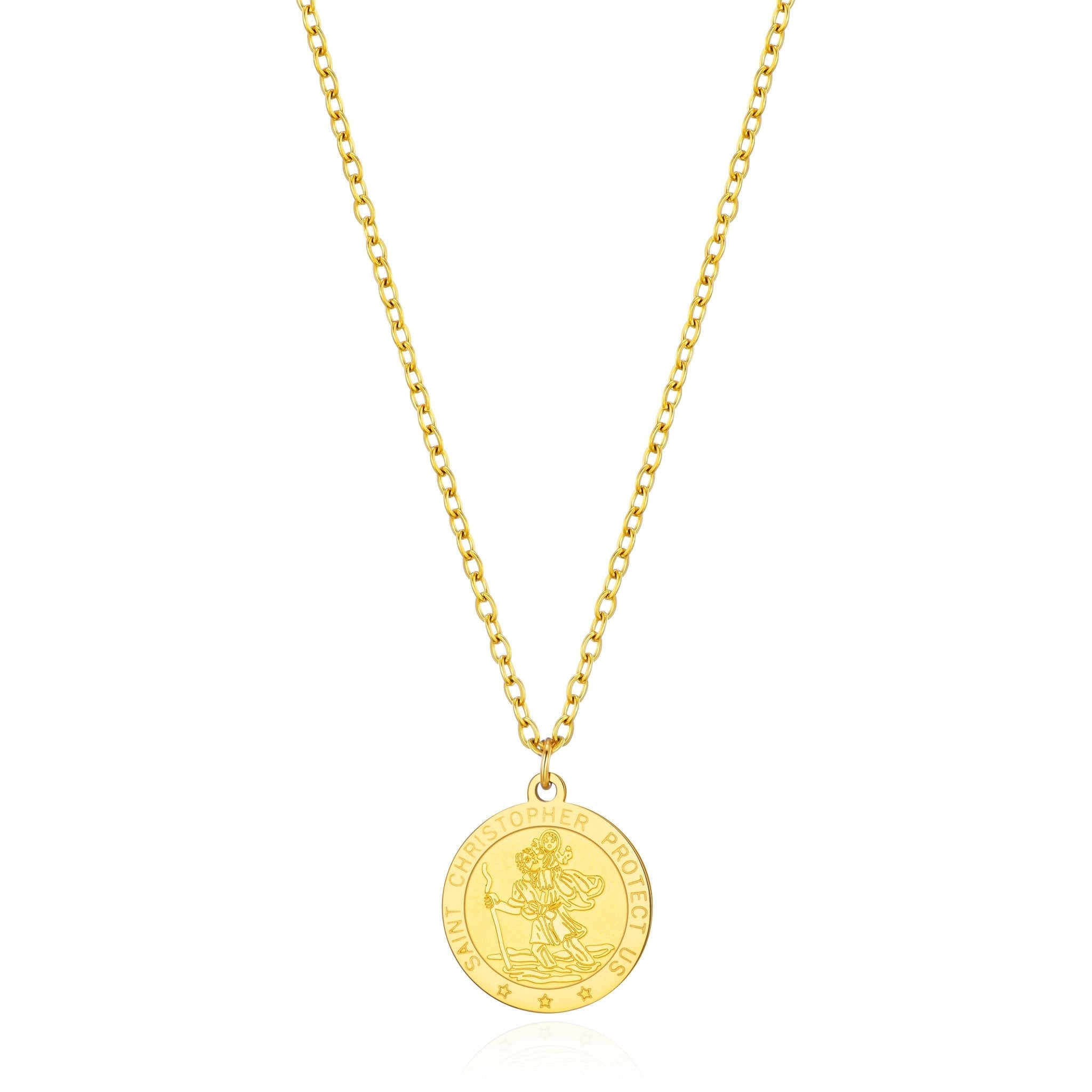 Men's 18k Gold Plated Stainless Steel St Christopher Necklace