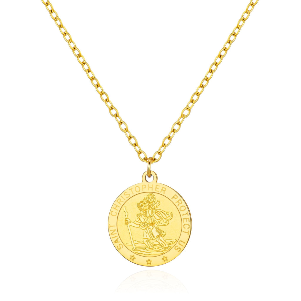 Men's 18k Gold Plated Stainless Steel St Christopher Necklace