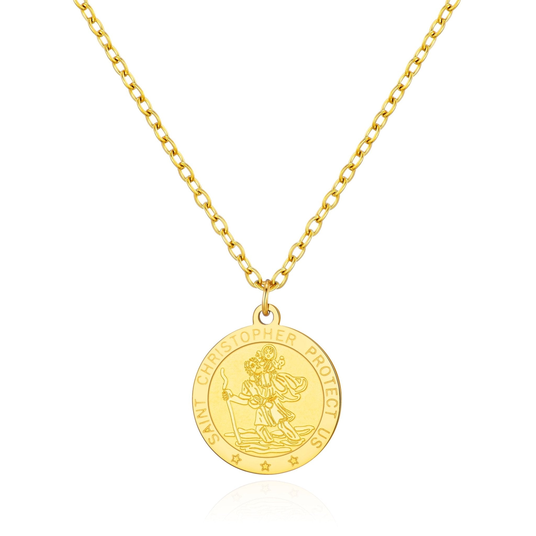 Men's 18k Gold Plated Stainless Steel St Christopher Necklace