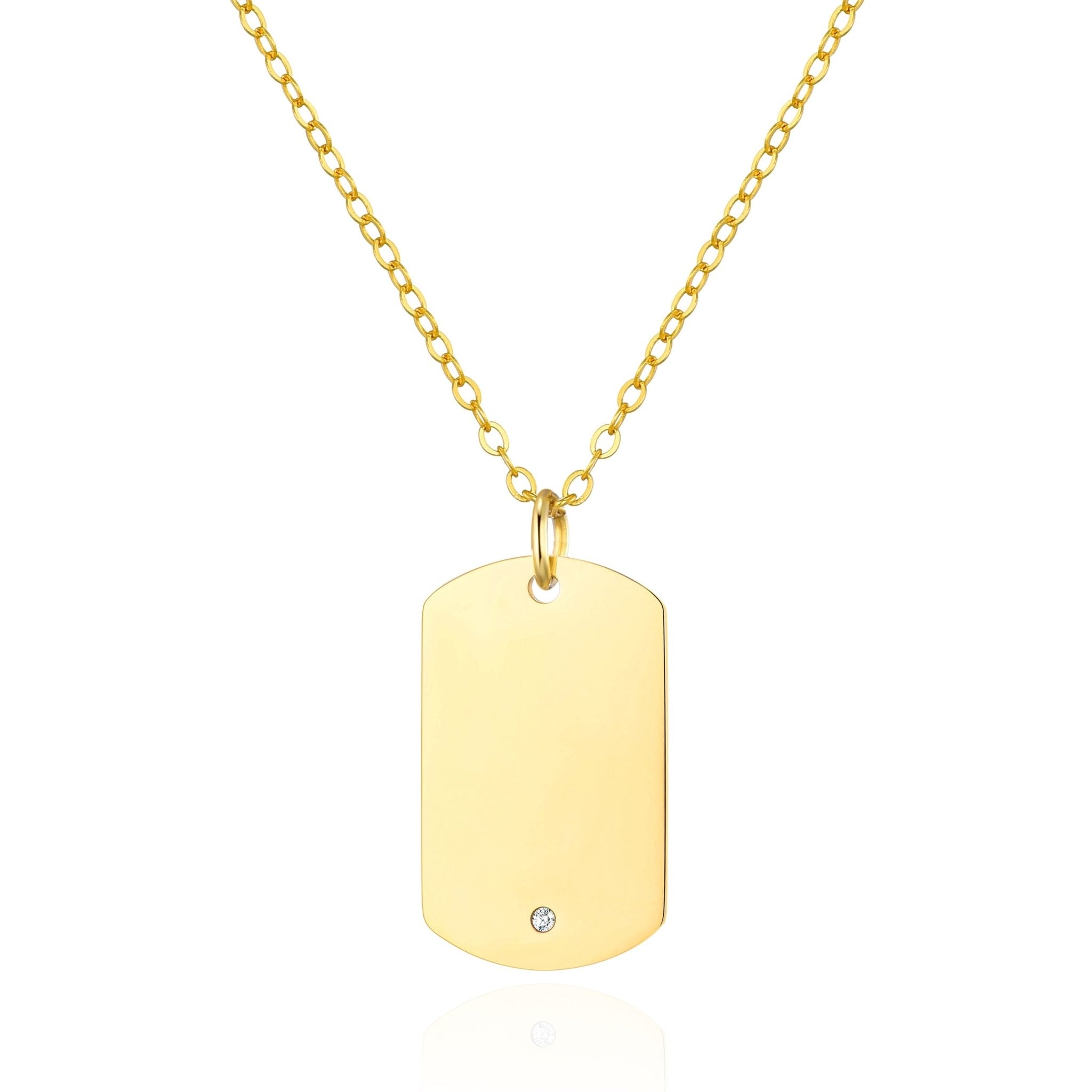 Men's 18k Gold Plated Steel Dog Tag Necklace Created with Zircondia® Crystals