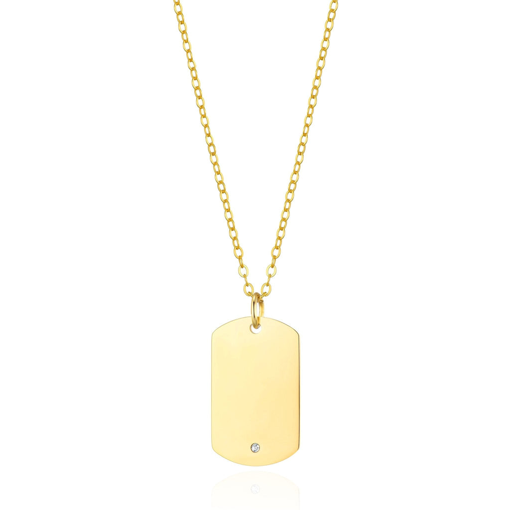Men's 18k Gold Plated Steel Dog Tag Necklace Created with Zircondia® Crystals