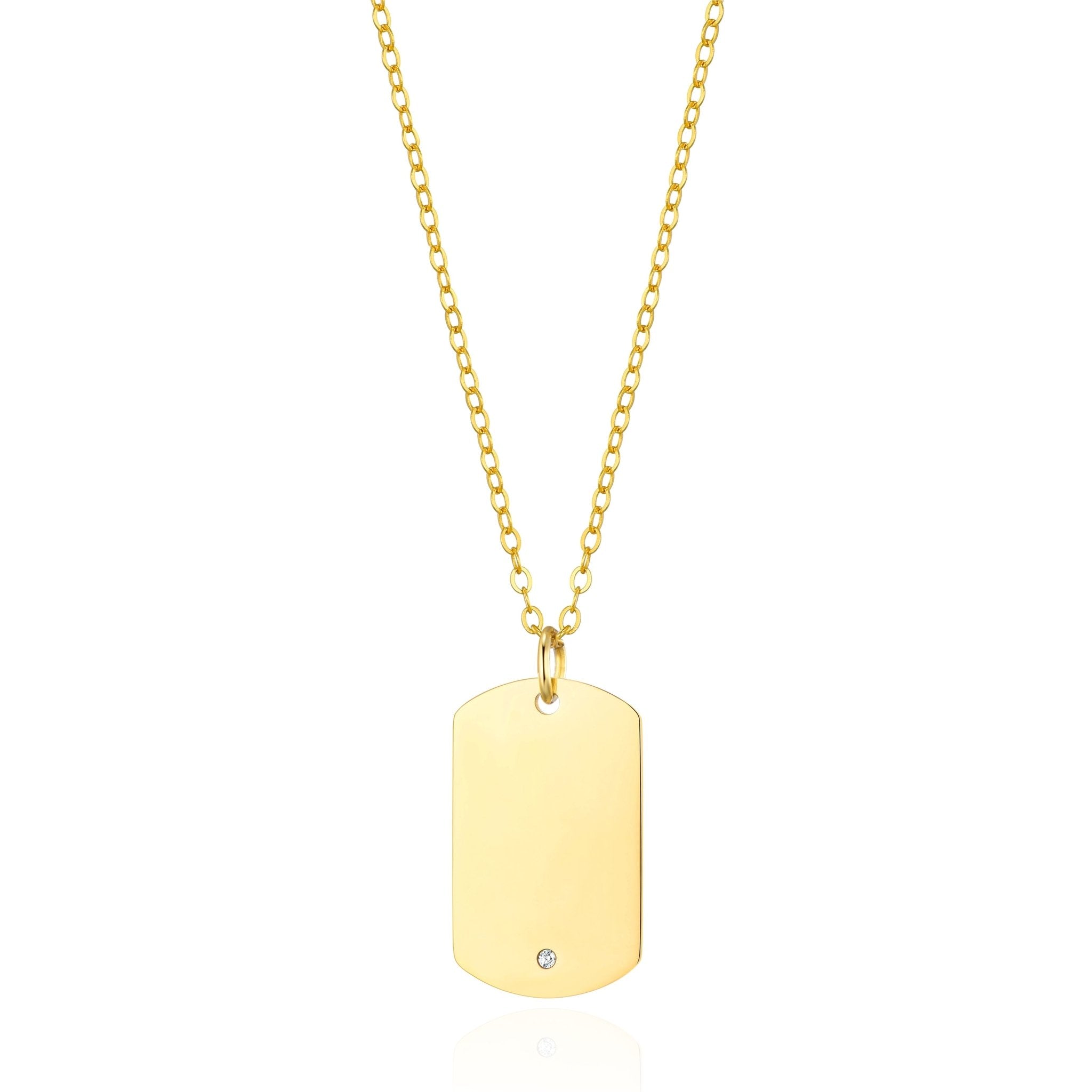 Men's 18k Gold Plated Steel Dog Tag Necklace Created with Zircondia® Crystals