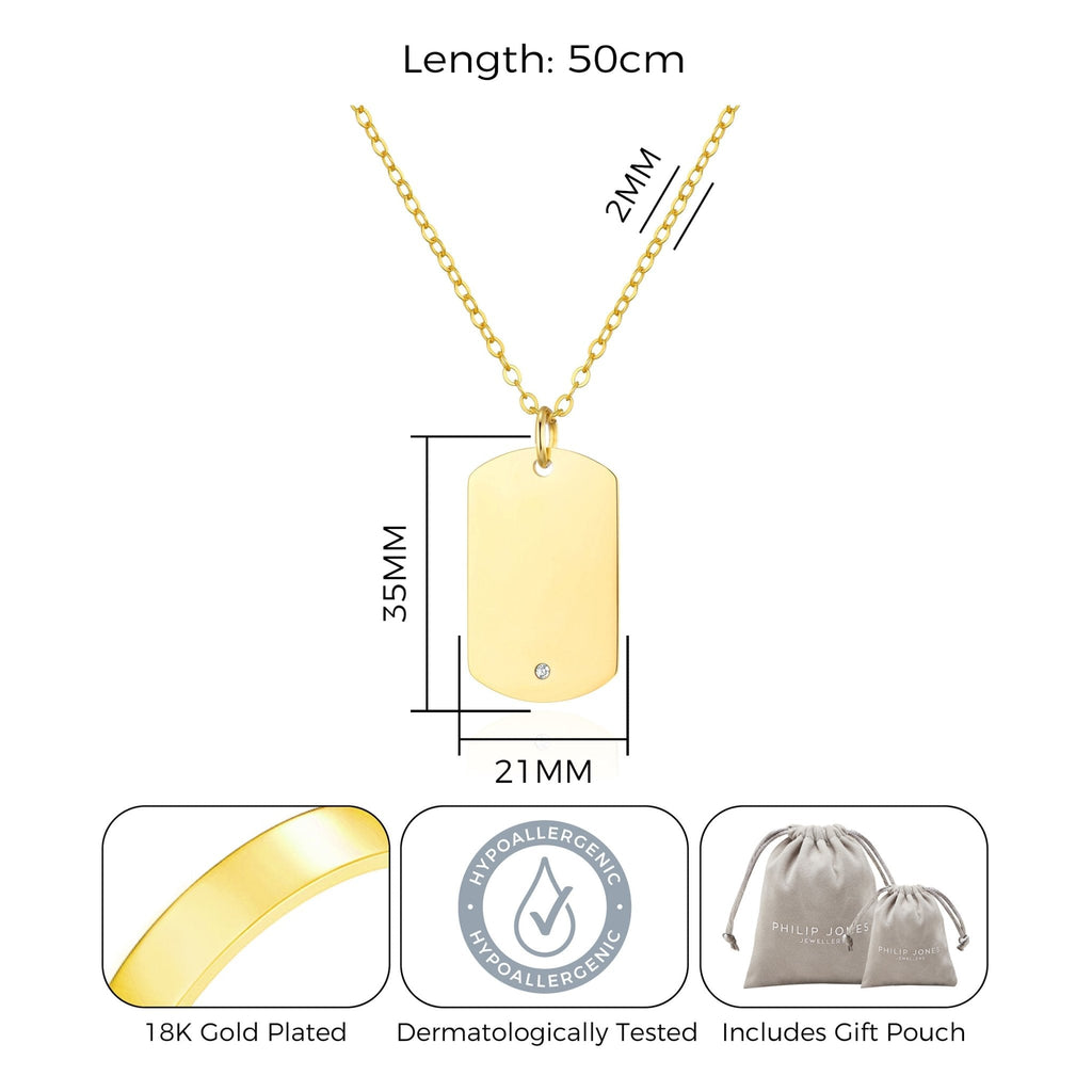 Men's 18k Gold Plated Steel Dog Tag Necklace Created with Zircondia® Crystals
