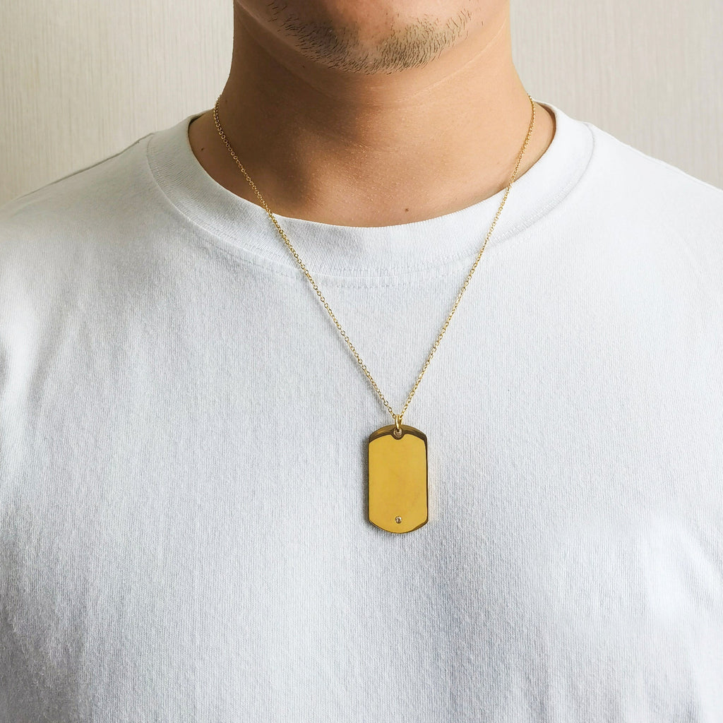 Men's 18k Gold Plated Steel Dog Tag Necklace Created with Zircondia® Crystals