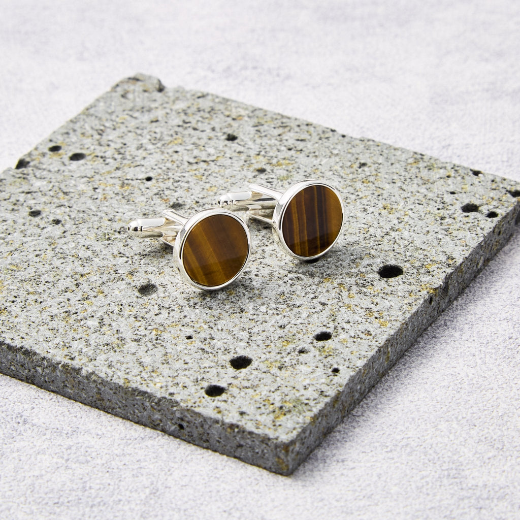 Men's I Couldn't Say I Do Without You Tigers Eye Gemstone Wedding Cufflinks