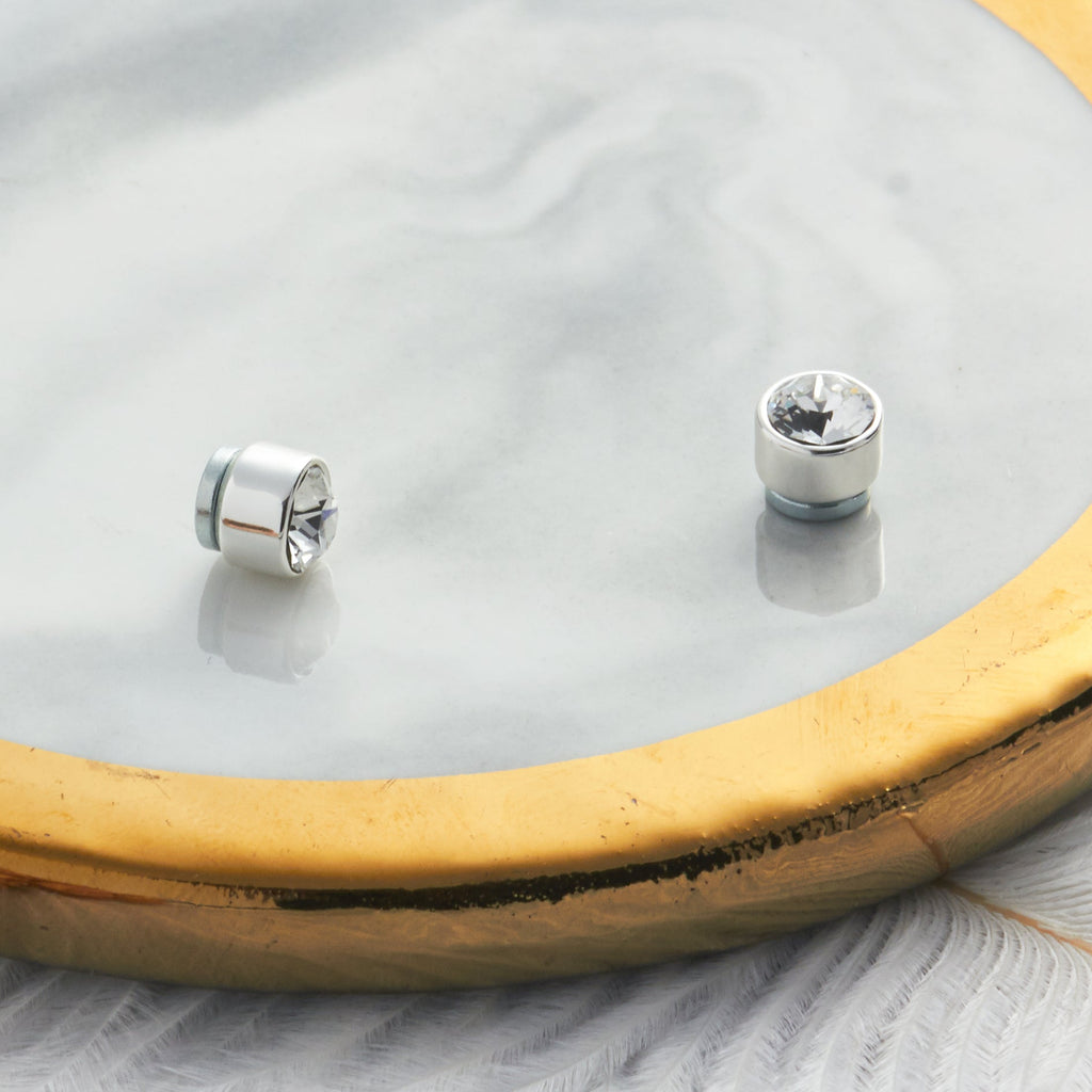 Men's Silver Plated 6mm Magnetic Clip On Earrings Created with Zircondia® Crystals