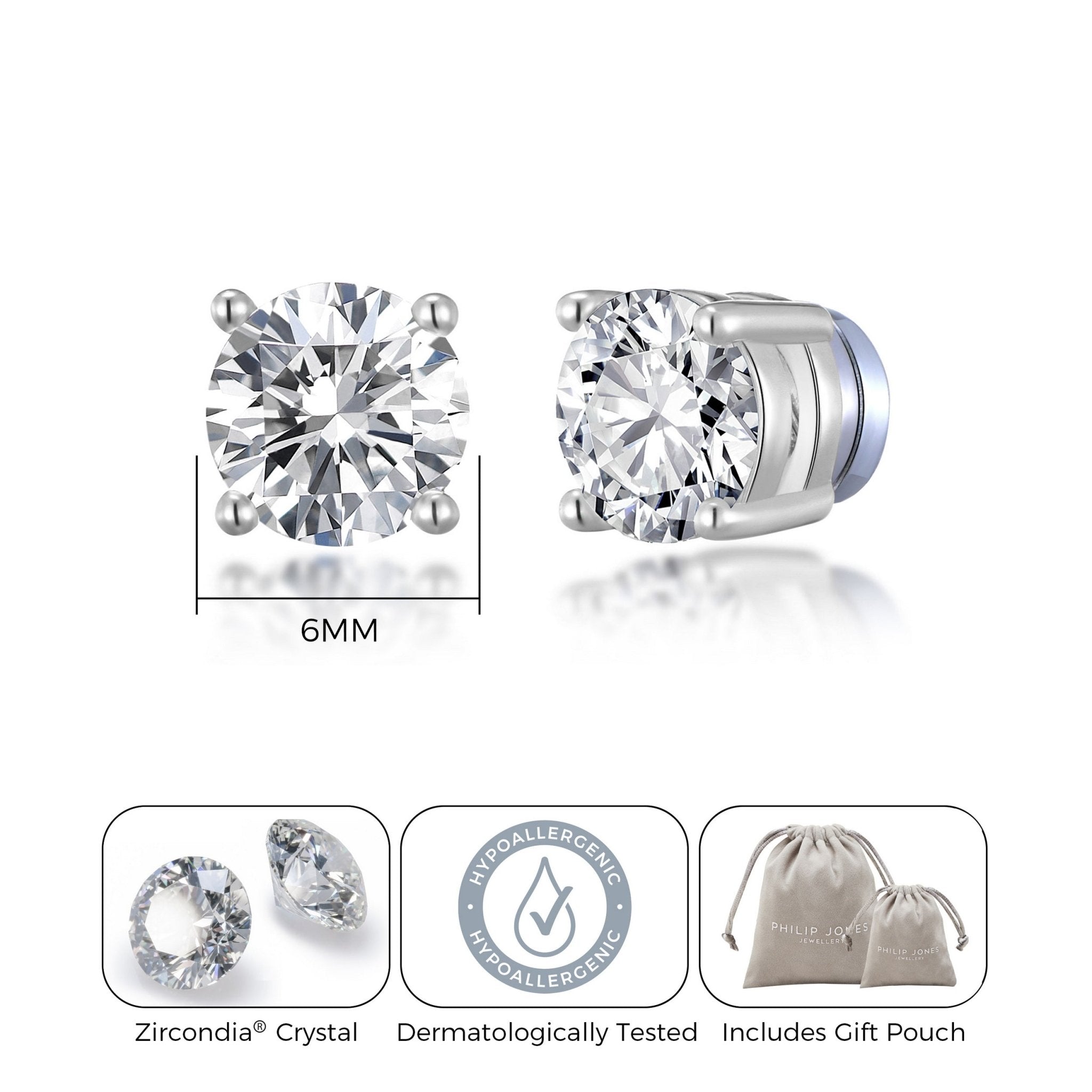 Men's Silver Plated Round Magnetic Clip On Stud Earrings Created with Zircondia® Crystals