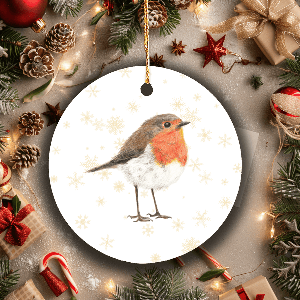Robin Christmas Tree Ornament – Hand-Drawn Woodland Wildlife Decor Gift