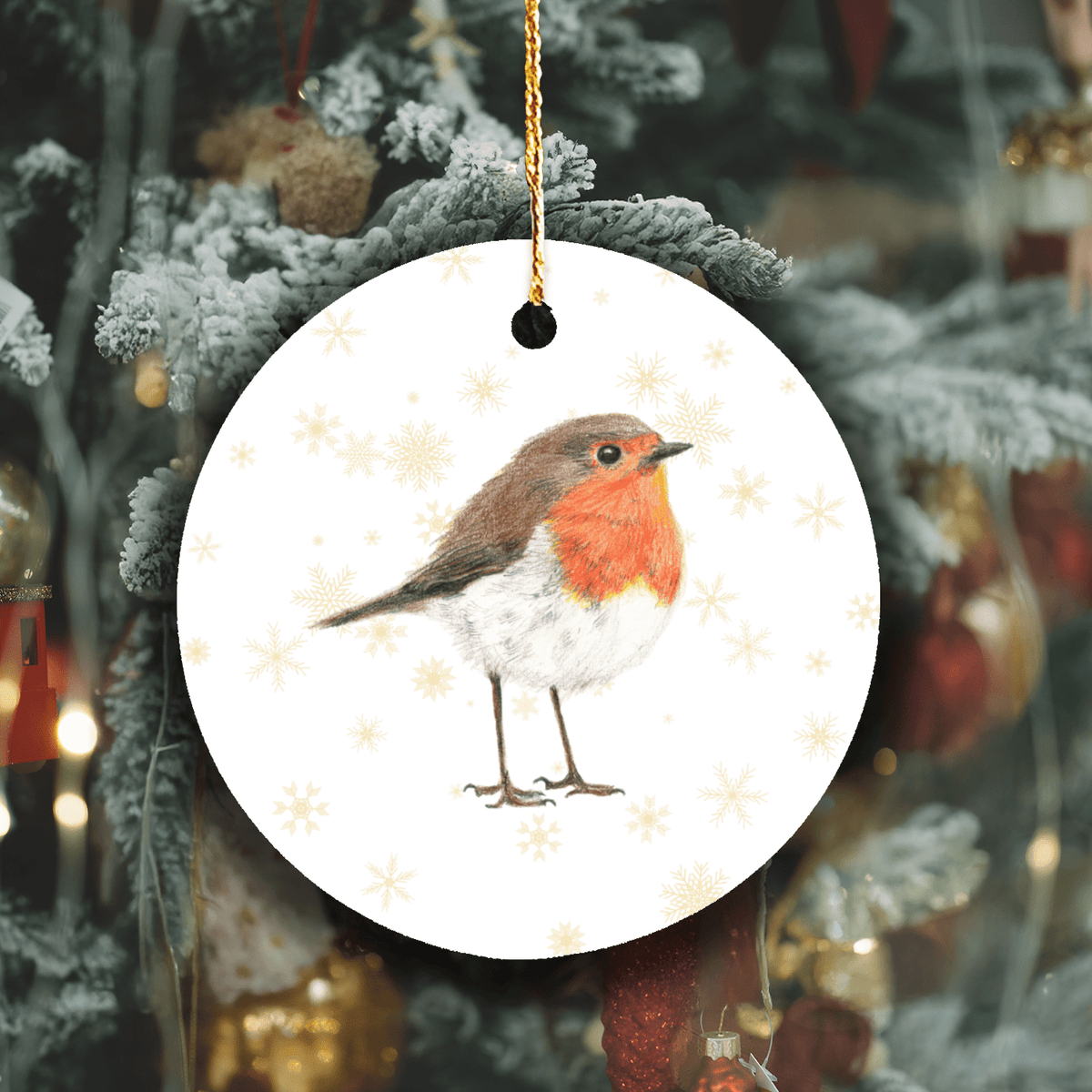 Robin Christmas Tree Ornament – Hand-Drawn Woodland Wildlife Decor Gift