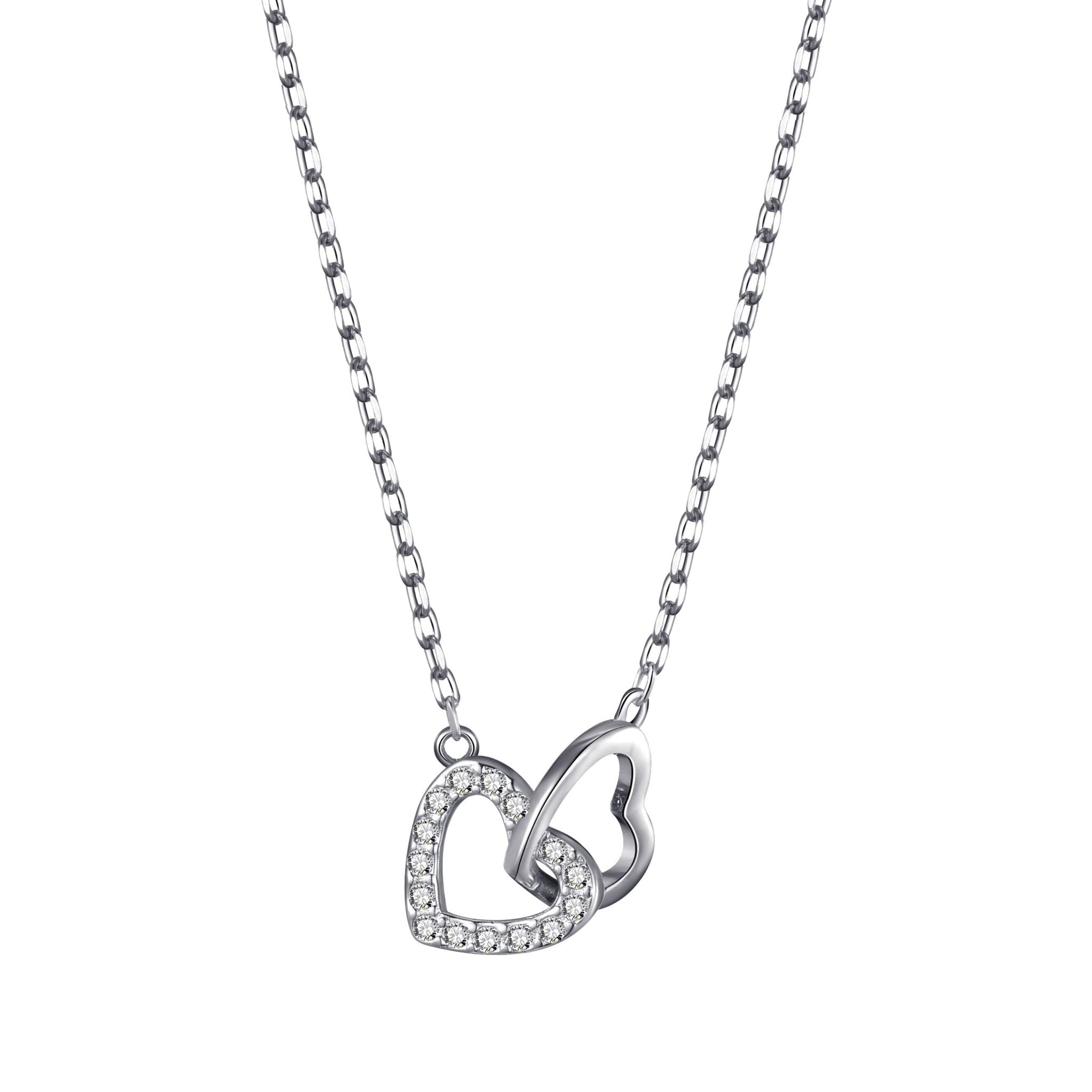 Mother and Daughter Heart Link Necklace with Quote Card Created with Zircondia® Crystals