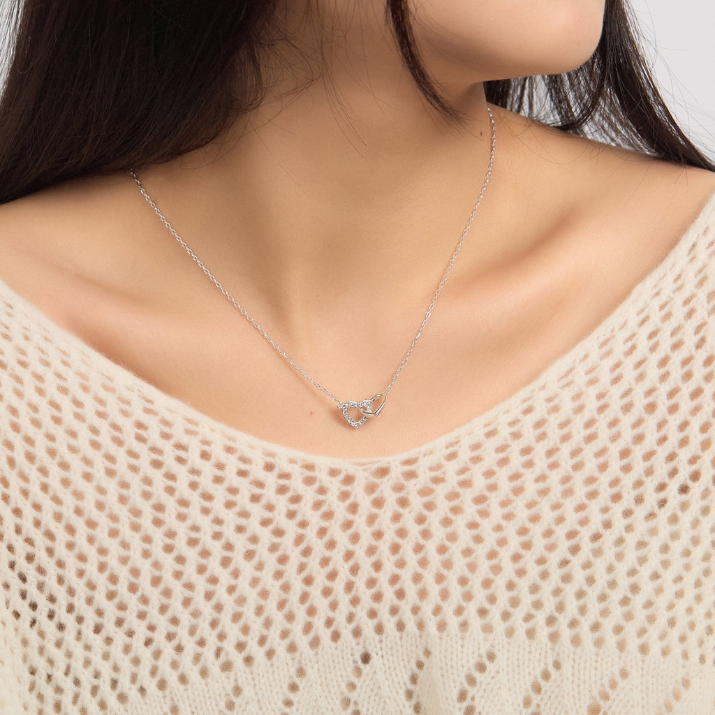 Mother and Daughter Heart Link Necklace with Quote Card Created with Zircondia® Crystals