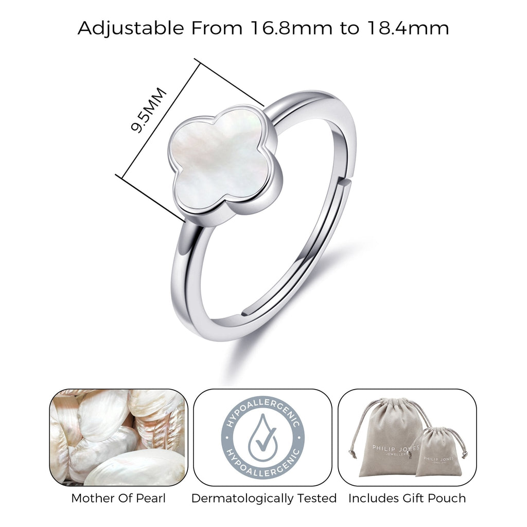 Mother of Pearl Gemstone Adjustable Clover Ring