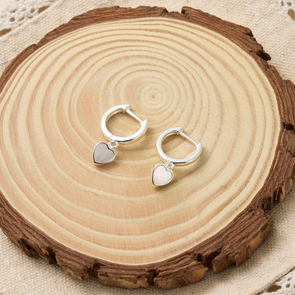 Mother of Pearl Gemstone Heart Charm Hoop Earrings with Quote Card
