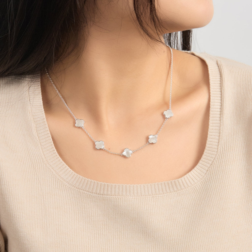 Mother of Pearl Gemstone Multi Clover Necklace