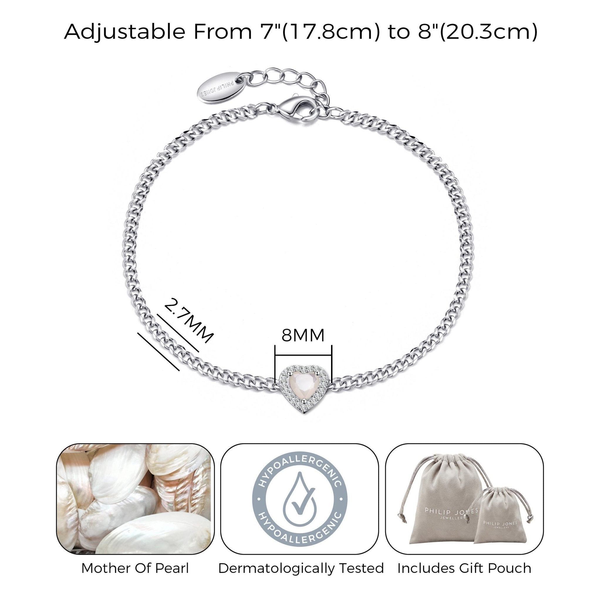 Mother Of Pearl Heart Gemstone Bracelet with Quote Card Created with Zircondia® Crystals