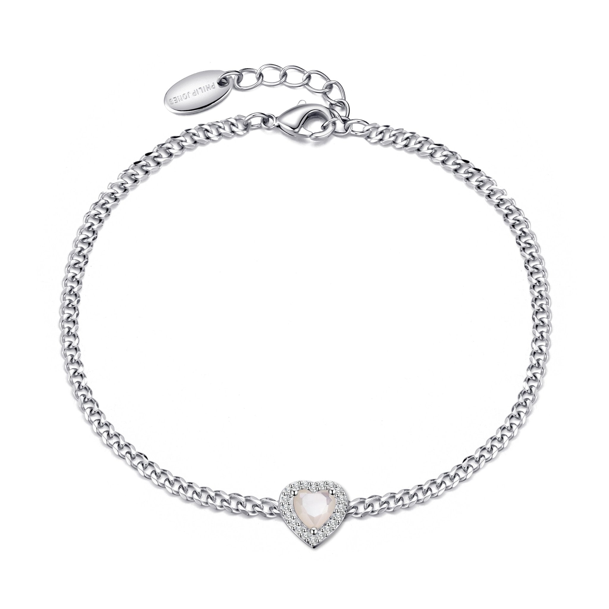 Mother Of Pearl Heart Gemstone Bracelet with Quote Card Created with Zircondia® Crystals