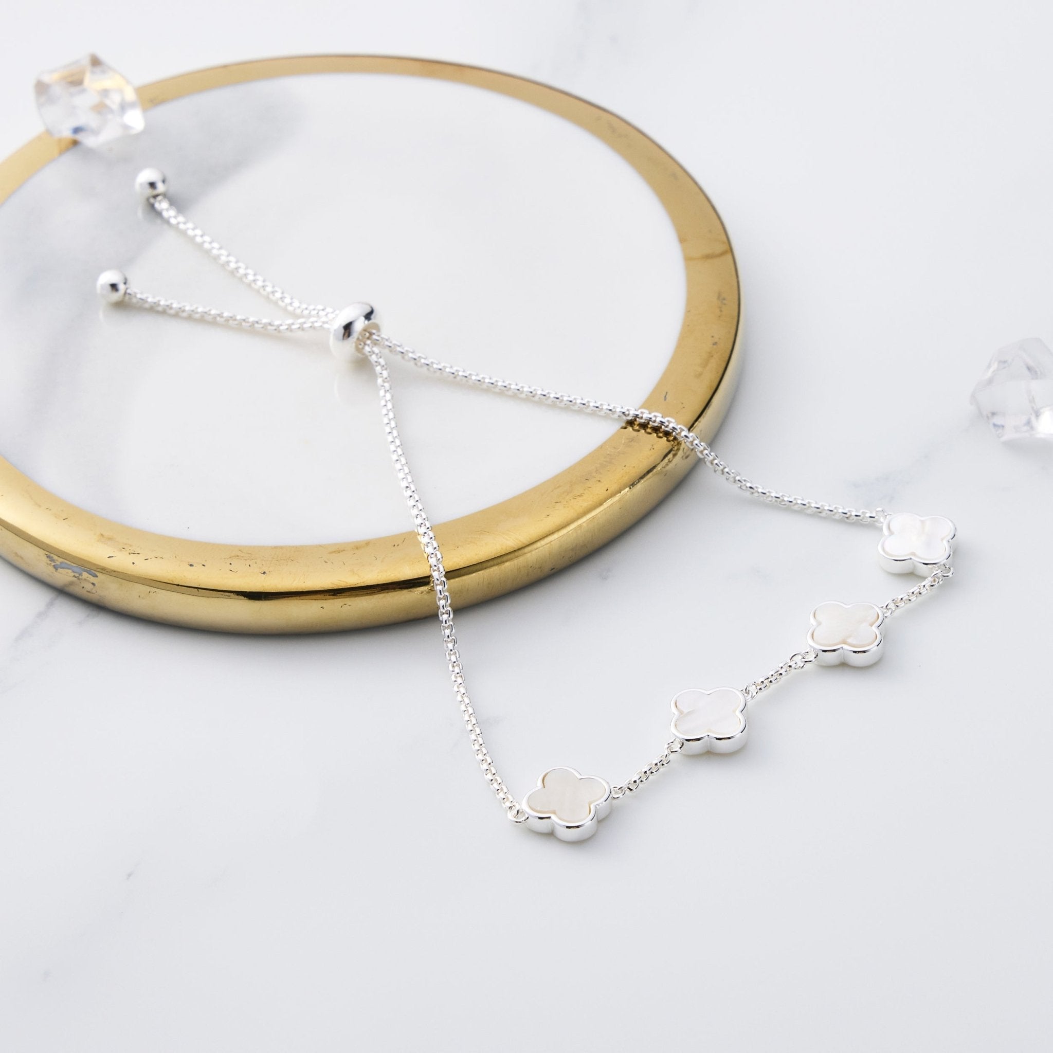 Mother Of Pearl Multi Clover Friendship Slider Bracelet