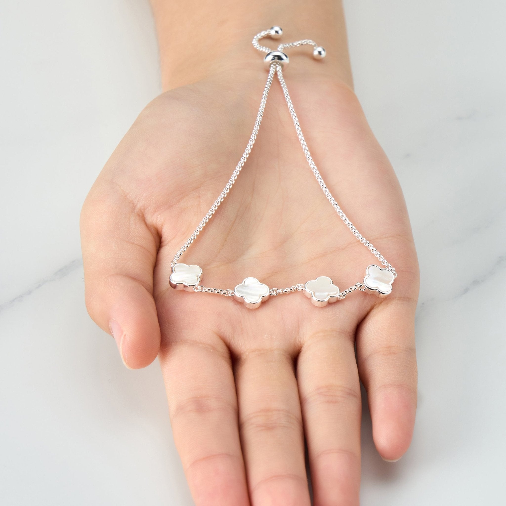 Mother Of Pearl Multi Clover Friendship Slider Bracelet