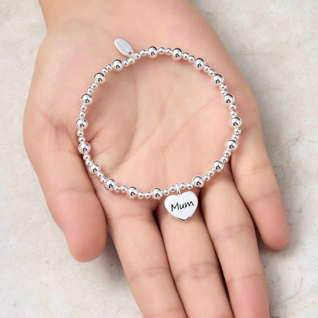 Mum Heart Charm Beaded Stretch Bracelet