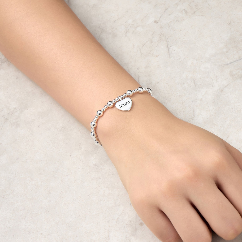 Mum Heart Charm Beaded Stretch Bracelet