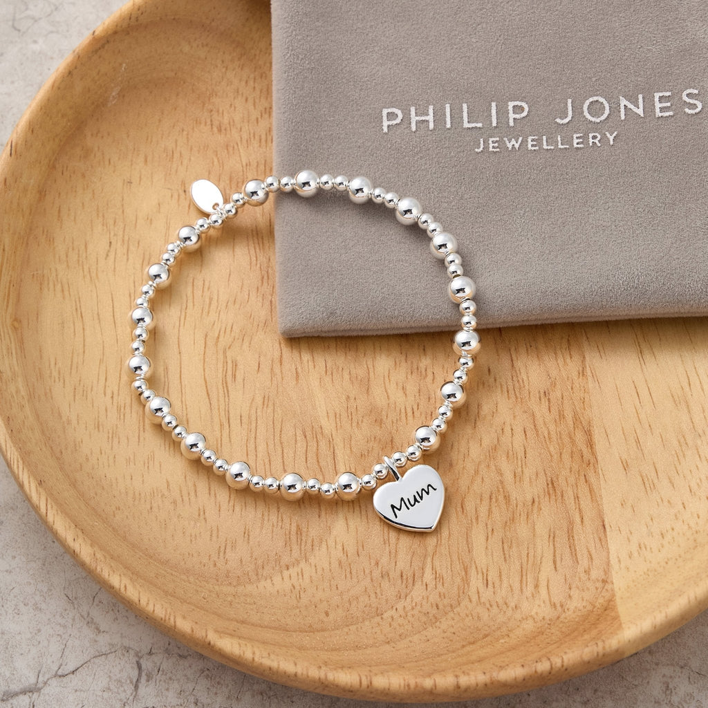 Mum Heart Charm Beaded Stretch Bracelet