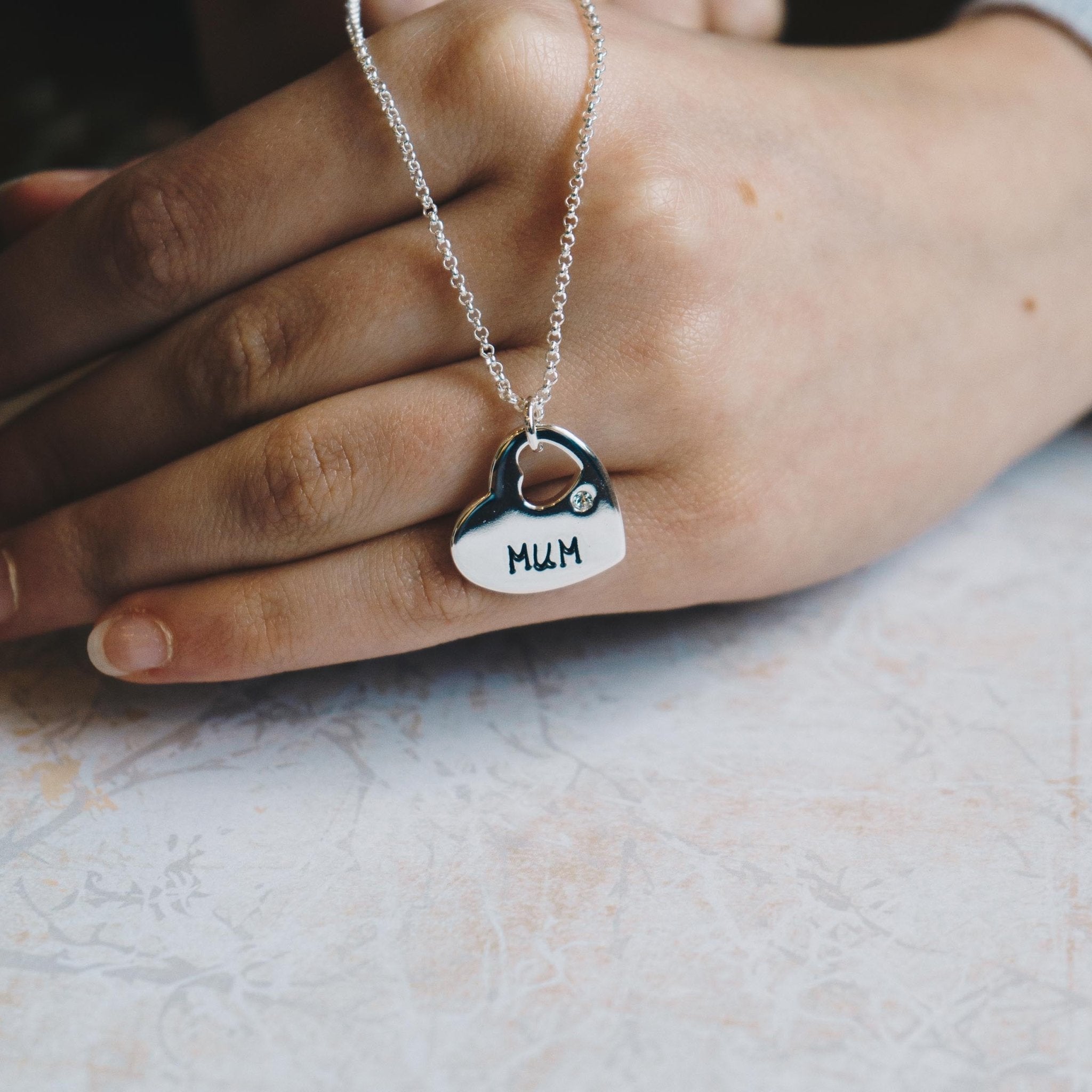 Mum Heart Necklace Created with Zircondia® Crystals