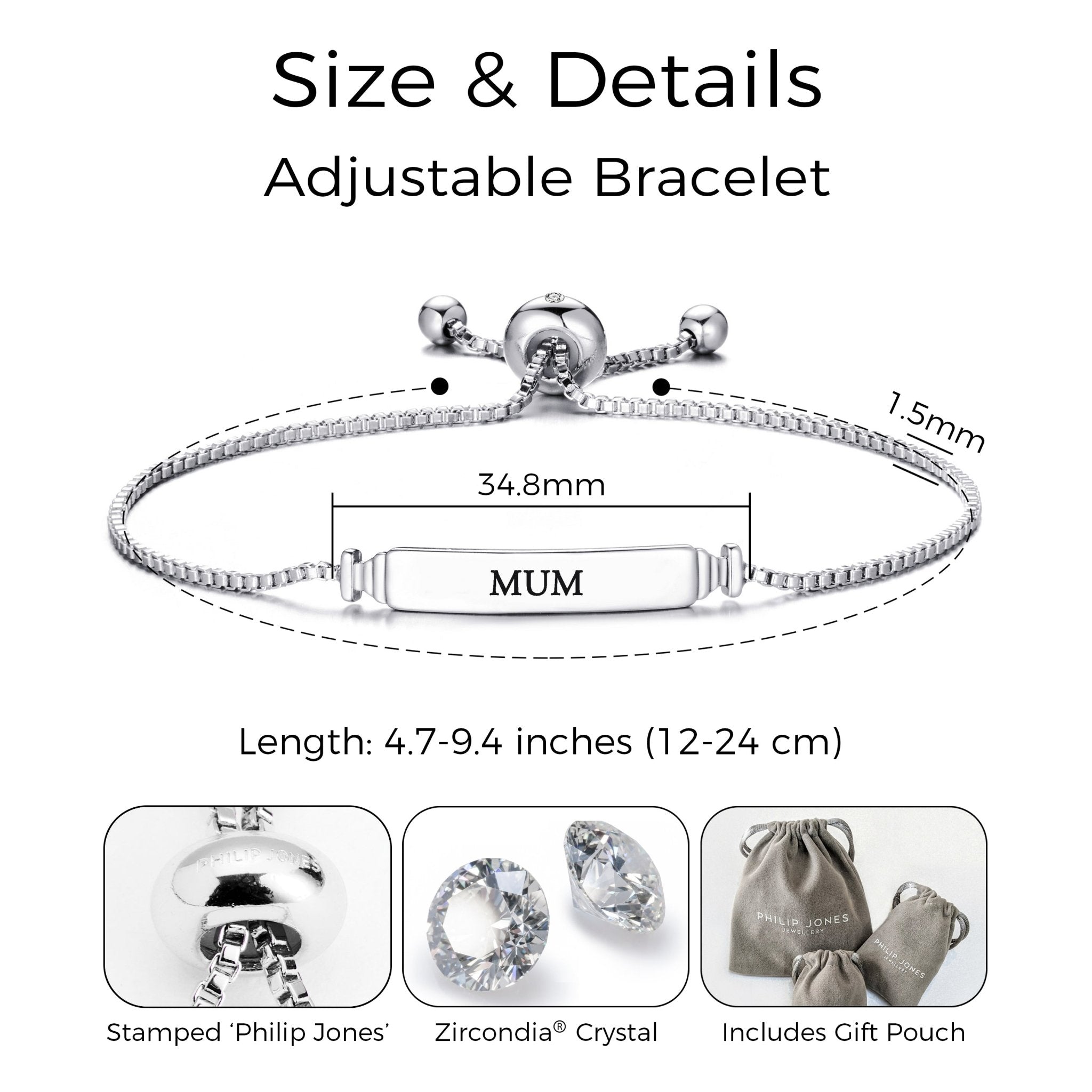 Mum ID Friendship Slider Bracelet Created with Zircondia® Crystals