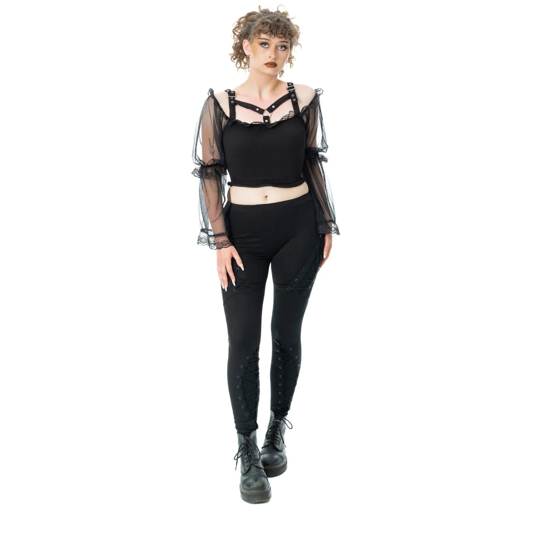 Poizen Industries Nightshade Goth Leggings - Corset Lace-Up Eyelet Detail