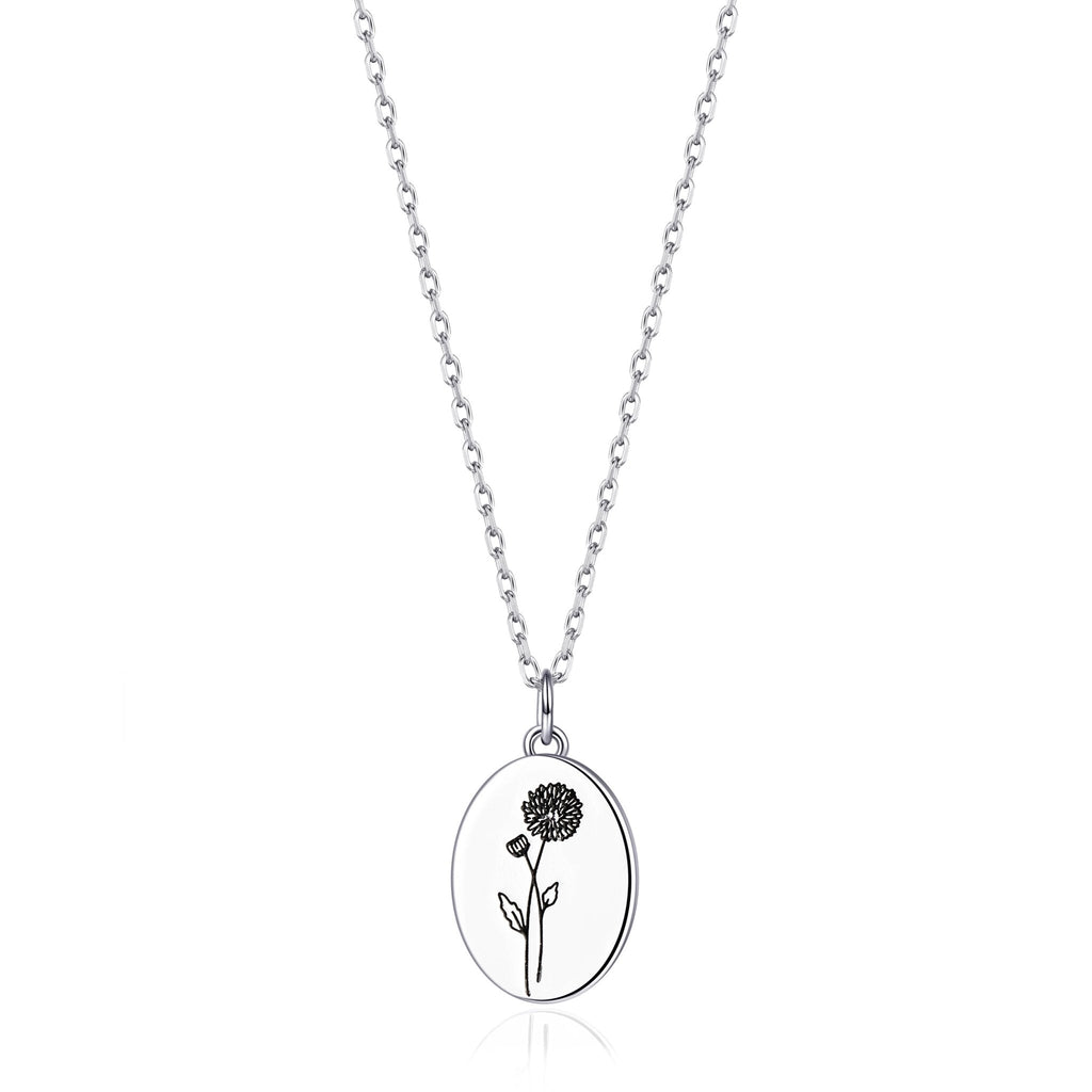 November Birth Flower Chrysanthemum Necklace with Card
