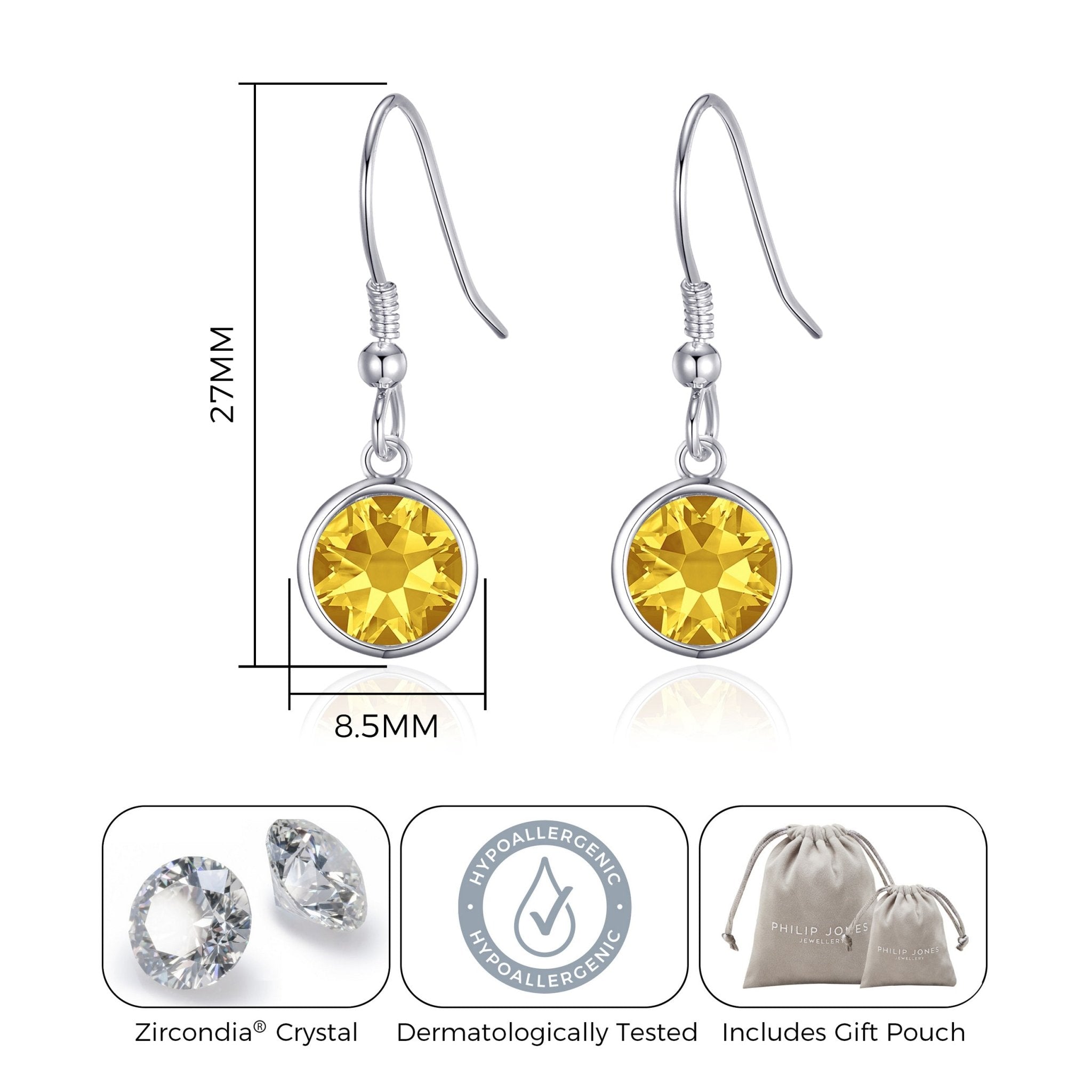 November Birthstone Drop Earrings Created with Topaz Zircondia® Crystals