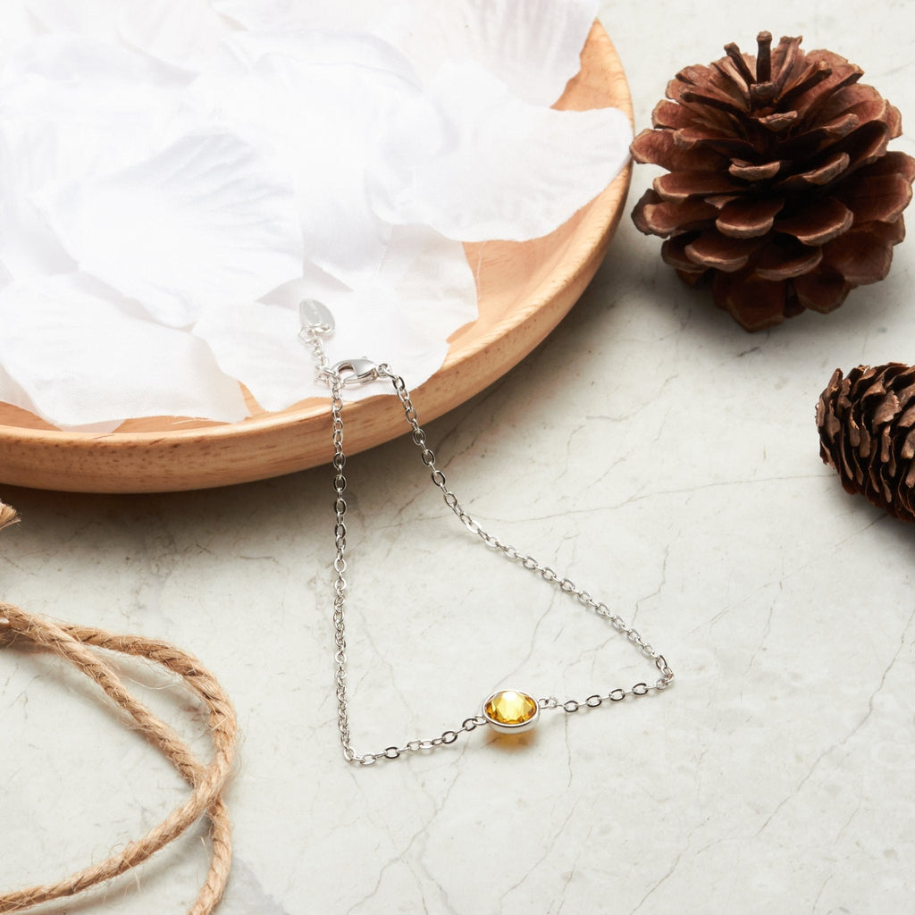 November (Topaz) Birthstone Anklet Created with Zircondia® Crystals