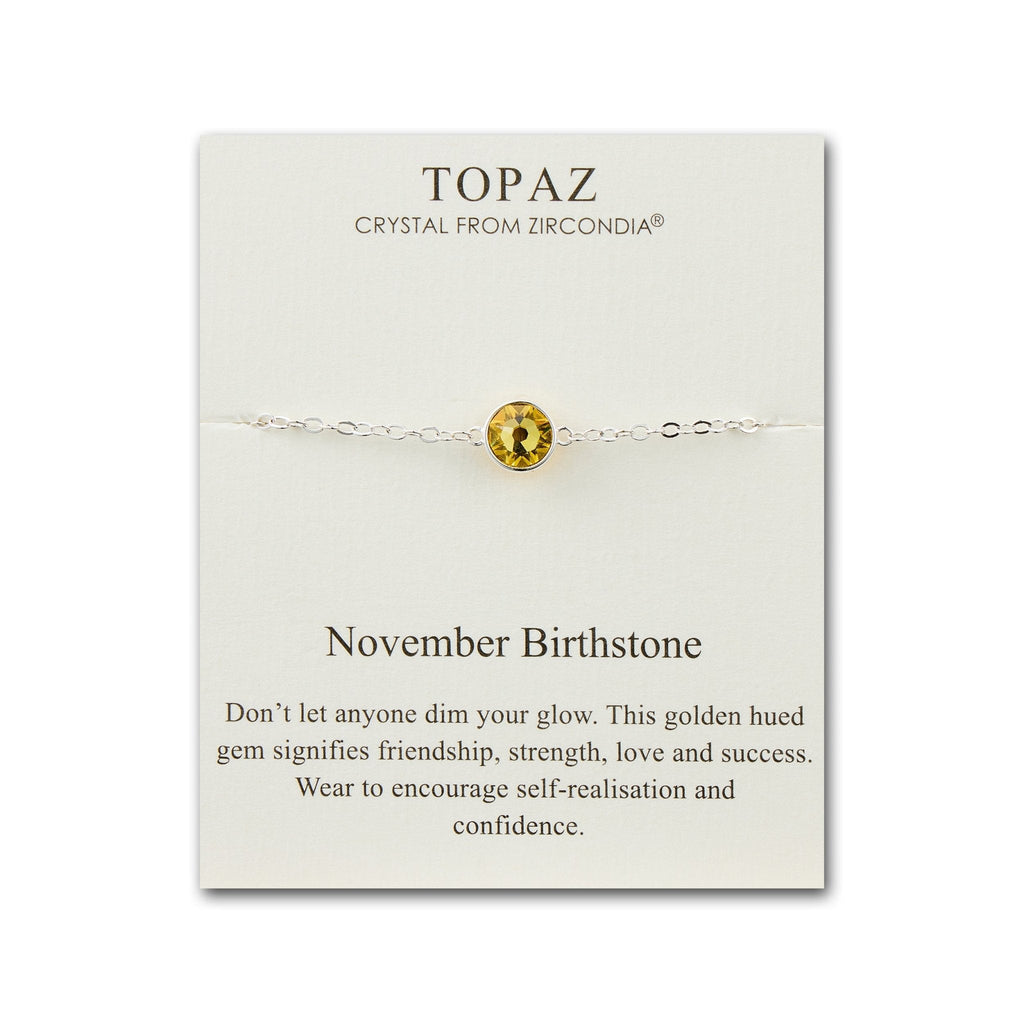 November (Topaz) Birthstone Anklet Created with Zircondia® Crystals