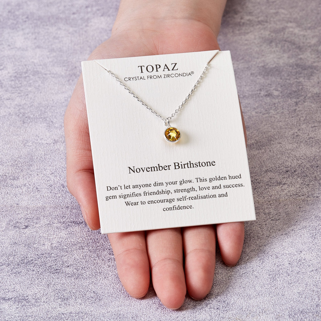 November (Topaz) Birthstone Necklace Created with Zircondia® Crystals